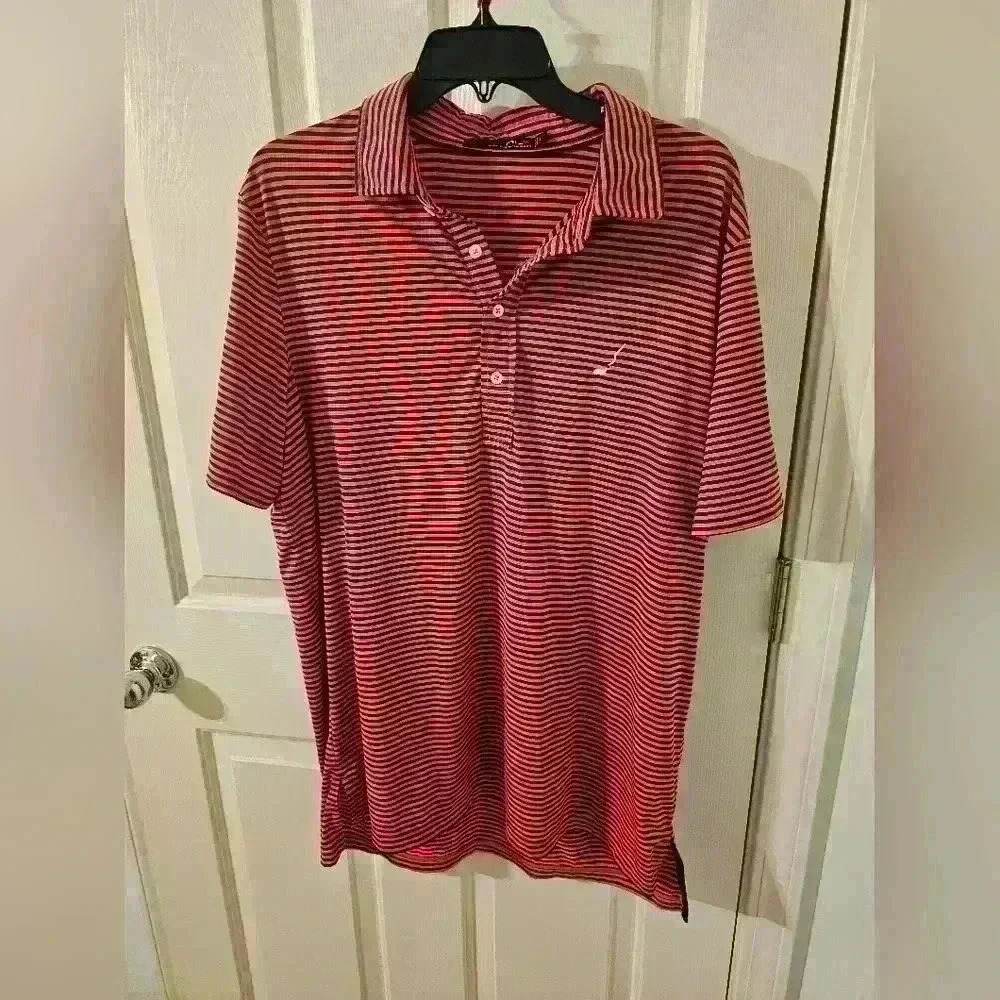 RLX Ralph Lauren Golf Polo Shirt Men Size L Blue,Orange Striped Athletic Stretch